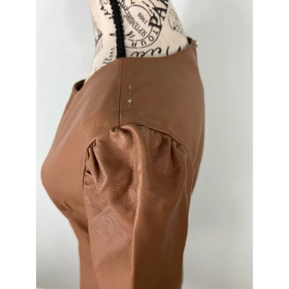 Cupcake & Cashmere Maggie Dress Brown Faux Leather Mini Dress with pockets - Picture 7 of 16